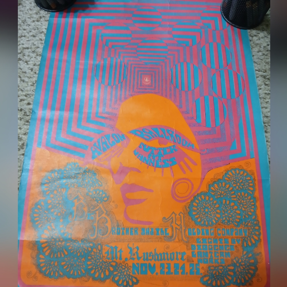 Vintage Rare Big Brother The Holding Co Avalon Concert Poster  1967 Janis Joplin